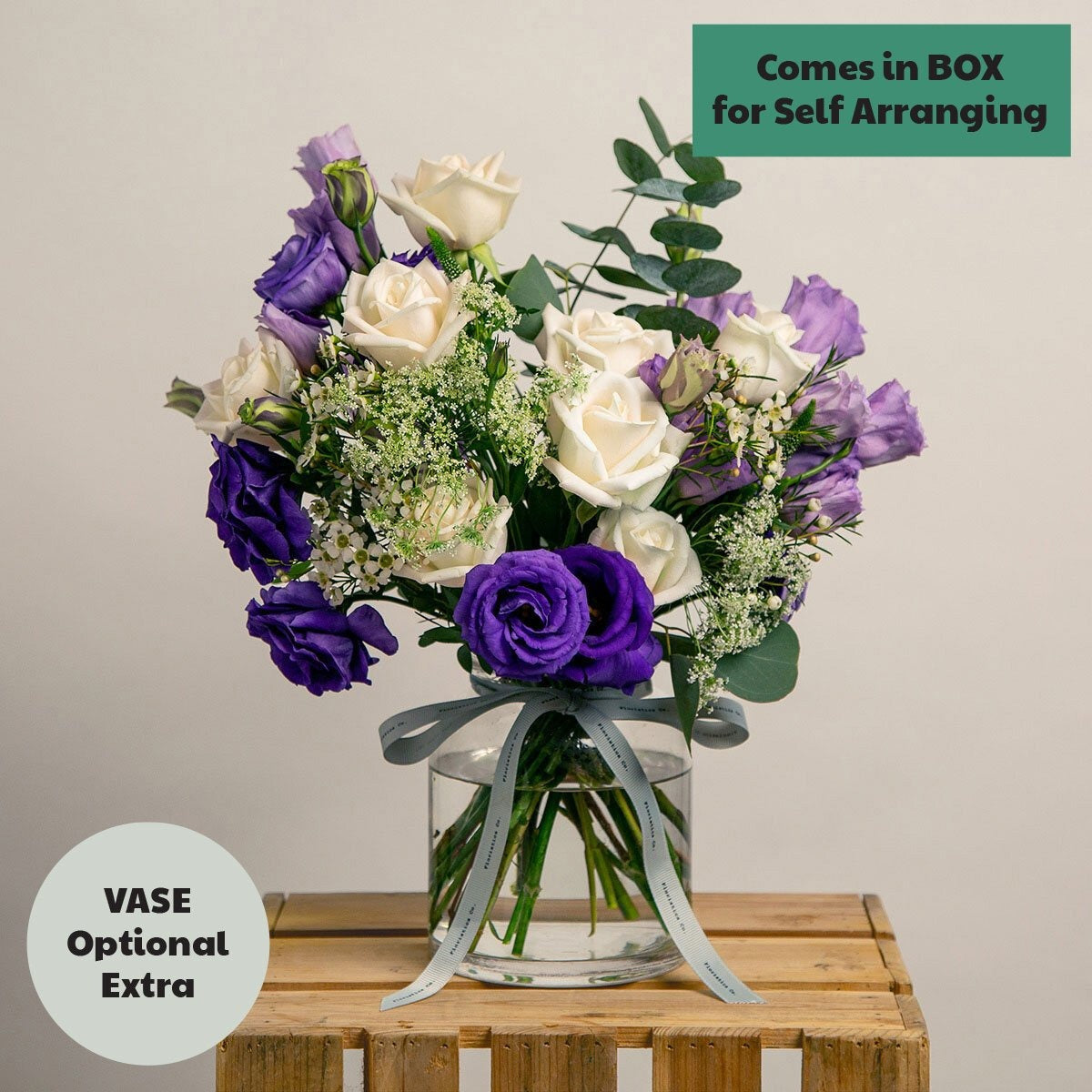 purple mist flower box vase option