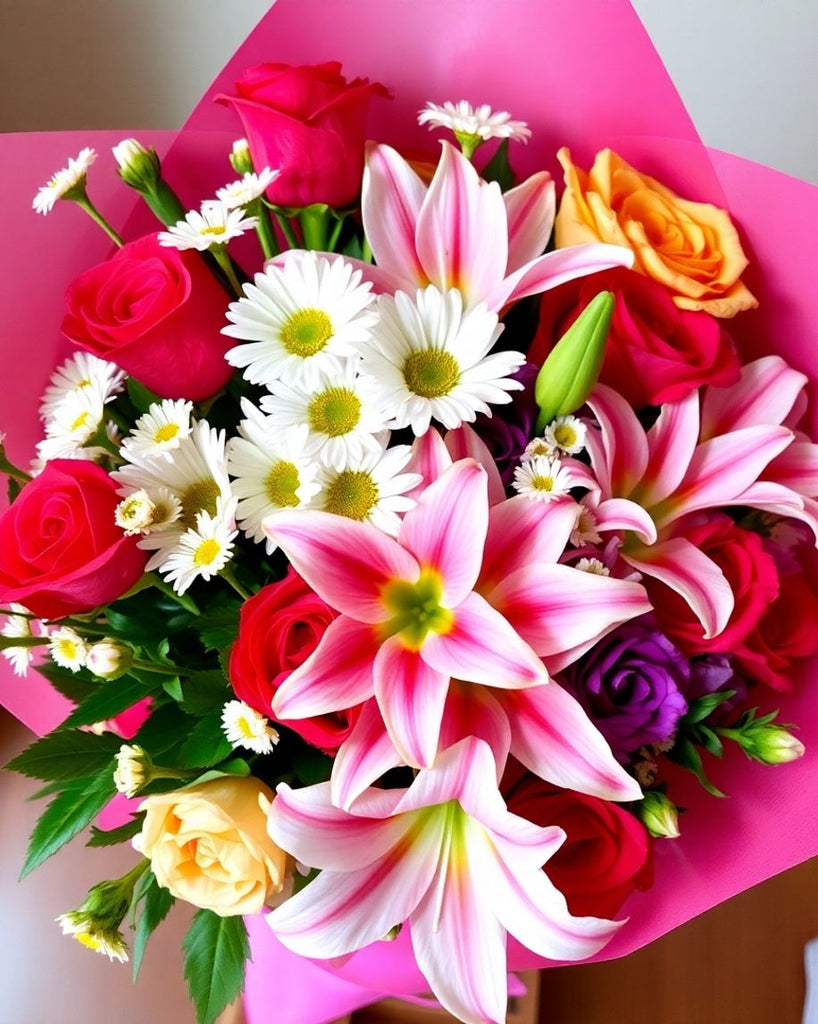 A bouquet of colourful flowers for a romantic date.