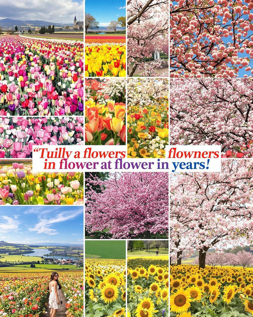 Colourful seasonal flowers in various blooming locations.