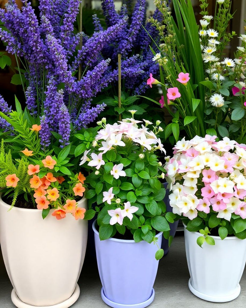 Fragrant plants and flowers in elegant pots for home.