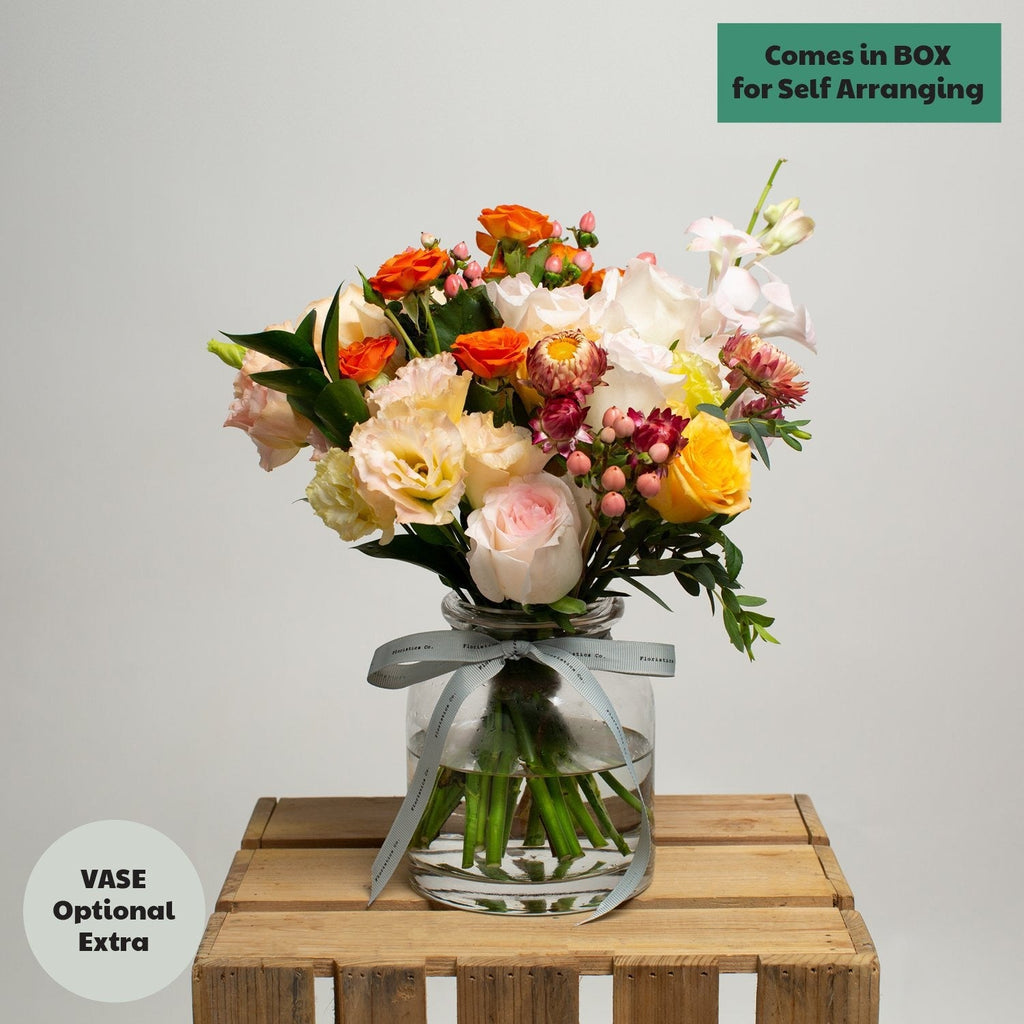 apricot blush bouquet box vase