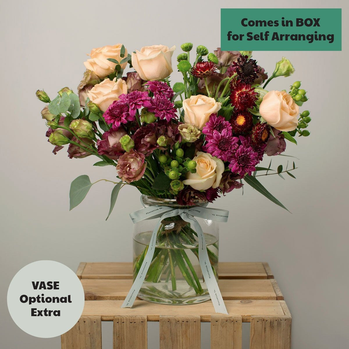 peach romance flower box vase option